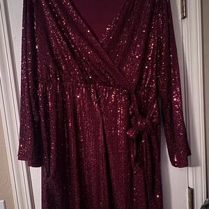 Elegant Burgundy Sequin Wrap Dress